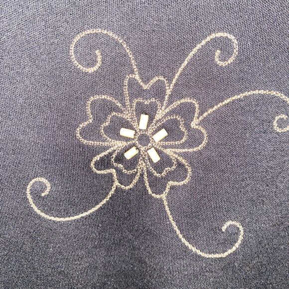 The Tog Shop Black Beige Floral Beaded Embroidered Short Sleeve Top Women's XL - Picture 3 of 6